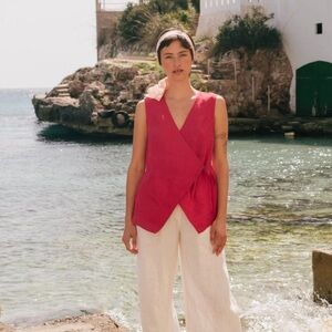 Red Linen Wrap Top